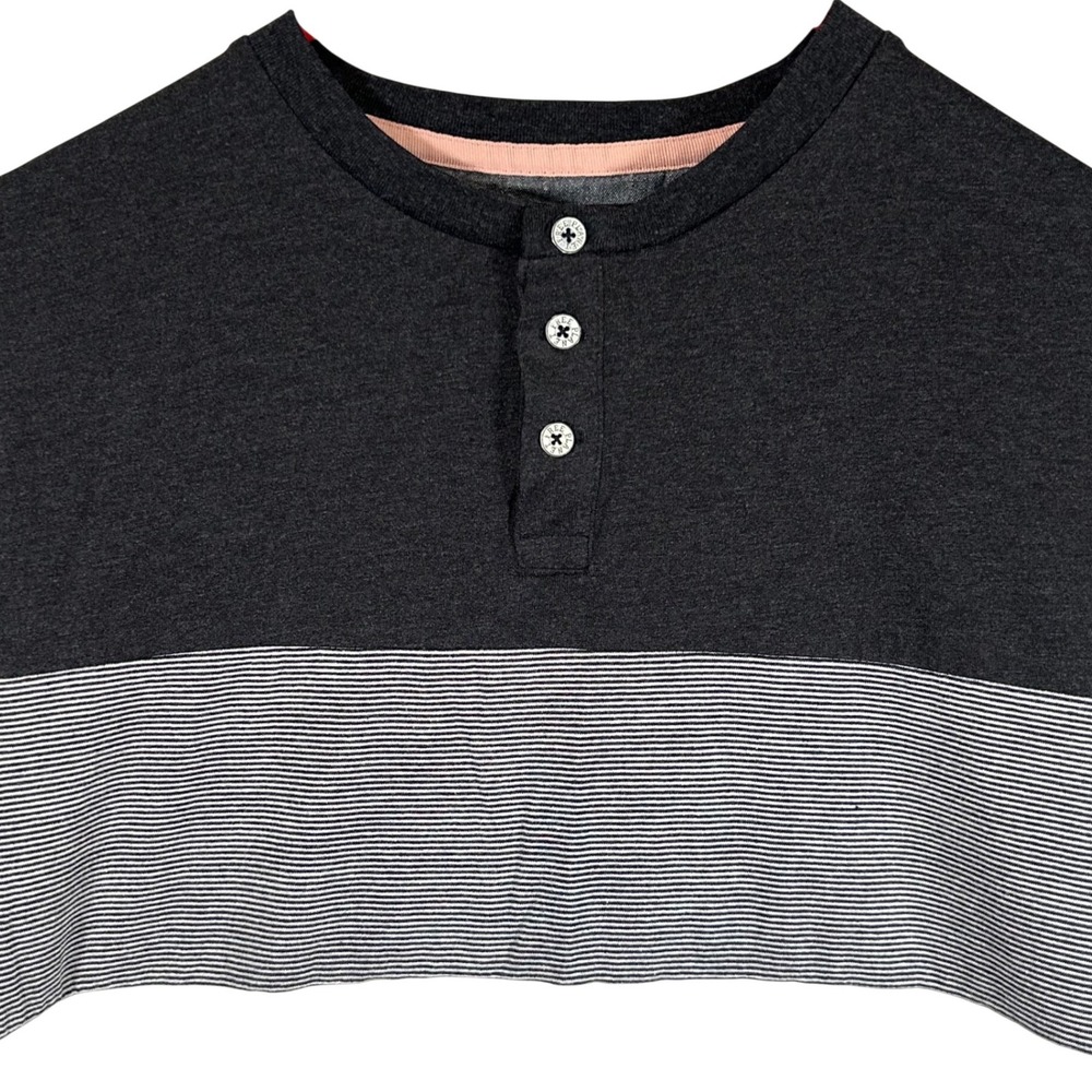 Free Planet Mens Colorblock‎ Stripe Henley Shirt Grey White Size M